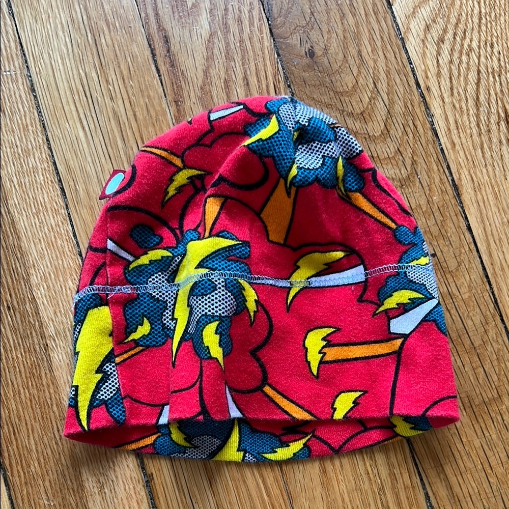 3 for $9 
NWOT City Threads red hat w/clouds & lightning pattern, size 9-12M